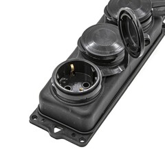 Колодка каучук, 3 розетки, с крышками, с/з, 16А, IP44, черная  (Very) 89-0-088