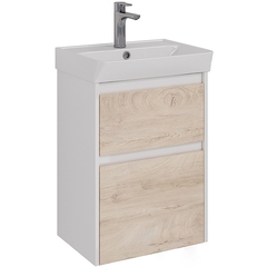 Lemark COMBI LM03C50T-dub Тумба 50 см под 1 раковину, подвесная/напольная, 2 ящика, цвет фасада: Дуб кантри, цвет корпуса: Белый глянец фото