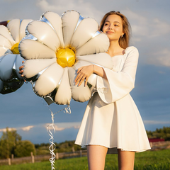 Шар К Фигура, Цветок, Ромашка, Белый, 35''/89 см, 1 шт.