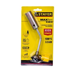STAYER MaxTerm MT 100, 1300°C, увеличенный выход пламени, газовая горелка на баллон с цанговым соединением (55588)