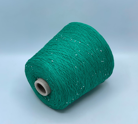 Бобинная пряжа, Cotone Paillettes, 420м, 97% Хлопок, 3% Полиэстер(пайетка), Зеленый. 40735