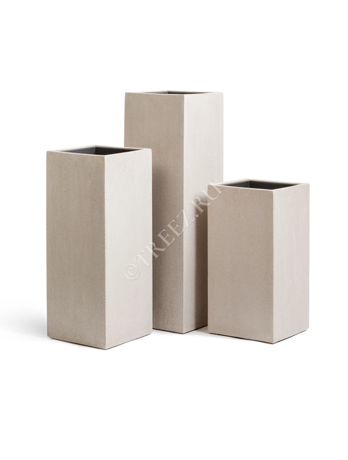 Кашпо TREEZ Effectory - Beton - Высокий куб - Белый песок