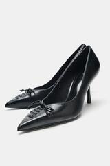 ZARA ТУФЛИ НА ВЫСОКОМ КАБЛУКЕ С БАНТОМ, ЧЕРНЫЙ