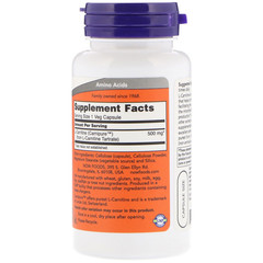 Now Foods, L-карнитин, 500 мг, 60 растительных капсул