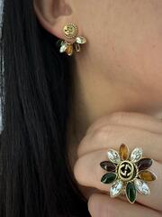 Сет из трех колец РОМАШКА style by GUCCI с цветными вставками (цвет бронза)