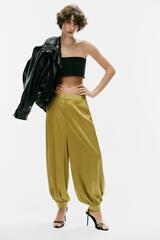 ZARA АТЛАСНЫЕ БРЮКИ-САРУЭЛЬ С АНИМАЛИСТИЧЕСКИМ ПРИНТОМ, ЦВЕТ ОЛИВКОВОГО МАСЛА