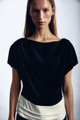 ZARA КОМБИНИРОВАННЫЙ ТОП СО СКЛАДКАМИ, ЧЕРНЫЙ