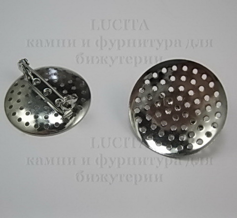 Основа для броши с площадкой  27 мм (цвет - платина) ()