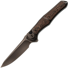 Фото Складной нож WE Knife 702XI, сталь M390, рукоять полированный титан/Copper Coil Carbon Fiber