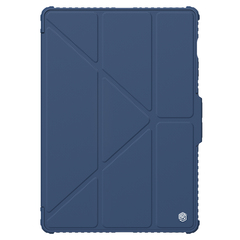 Чехол книжка синего цвета от Nillkin для планшета Samsung Galaxy Tab S9 FE+ Плюс, серия Bumper Pro Case-Multi Angle Folding Style, с защитной шторкой для камеры