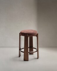 Granite Барный табурет из коричневого шенилла и массива ясеня в отделке орех 75 см