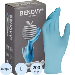 Перчатки медицинские смотровые нитриловые Benovy нестерильные неопудренные размер L (200 штук в упаковке)