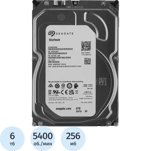 Жесткий диск HDD Seagate SATA3 6TB Skyhawk Surveillance 5400 256Mb 1  year warranty (replacement WD63PURZ, WD62PURZ, WD64PURZ, ST6000VX001)