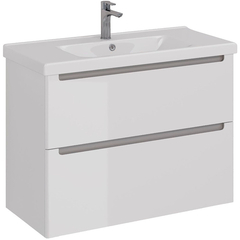 Lemark BUNO LM04B100T Тумба 100 см под 1 раковину, подвесная/напольная, 2 ящика, цвет планки: Серый, цвет корпуса, фасада: Белый глянец фото