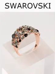 Позолоченное кольцо Россыпь из черно-серых камней Swarovski