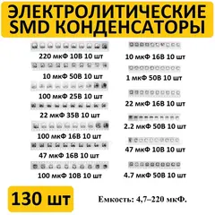 Набор электролитических конденсаторов SMD 130 штук