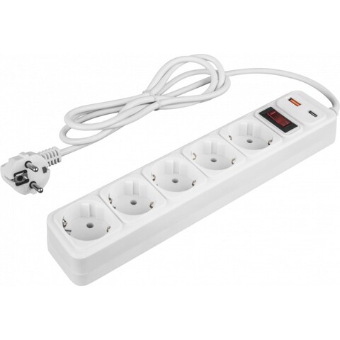 Сетевой фильтр, удлинитель Navigator  OSP-USB-05-180-ESC-3х0.75-WH кабель 1,8м, 5 розеток, заземление, выключатель, ПВС 3×0.75мм², 10А, макс. нагрузка 2200Вт, IP20, сетевой фильтр, USB-A + USB-C 5В/2,4А, белый, защита от перегрузки, КЗ и скачков напряжения - купить в компании MAKtorg