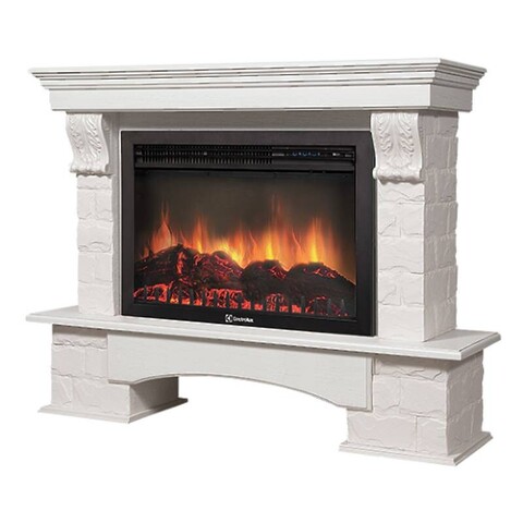 Портал Firelight Forte 30S камень белый шпон белёный дуб