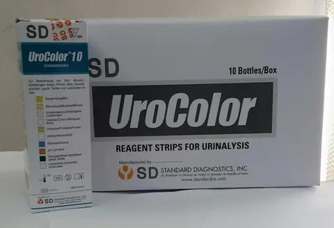 Полоски Urocolor 10 для качественного определения крови, билирубина, уробилиногена, кетонов, белка, глюкозы, pH, нитритов, удельного веса, лейкоцитов наличие