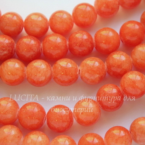 Бусина Жадеит (тониров), шарик, цвет - морковный, 10 мм, нить