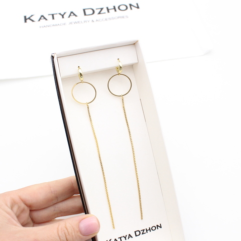 Серьги Katya Dzhon колечки с цепочкой gold