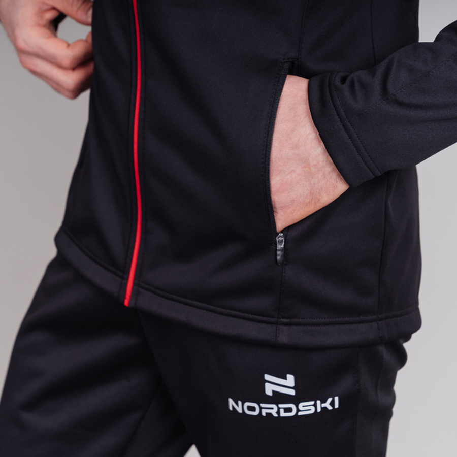 Мужской утепленный разминочный костюм Nordski Base black-red - 5