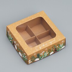 Коробка под 4 конфеты «КРАФТ Новогодняя», 10.5×10.5×3.5 см