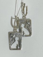 Кот Силуэт (серьги из серебра)