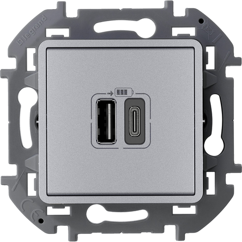 Зарядное устройство с двумя USB-разьемами A-C 240В/5В 3000мА - Legrand Inspiria - алюминий