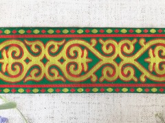 Тесьма жаккард, ш. 10 см, жёлтый/зелёный/красный