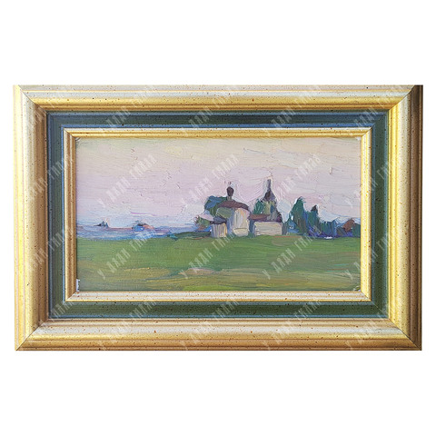 Динес Ю. С. Закатный пейзаж с храмом. Переделкино. Этюд. 1955