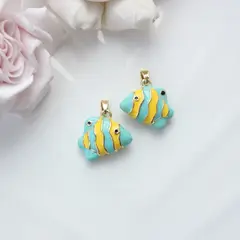 Подвеска Рыбка с эмалью 18*16 мм, жёлтый/голубой, позолота, П829