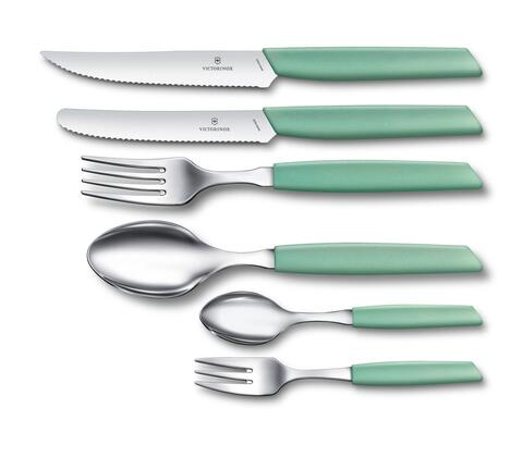 Нож кухонный Victorinox Swiss Modern (6.9006.11W41) стальной столовый для томатов лезв.110мм серрейт. заточка мятный