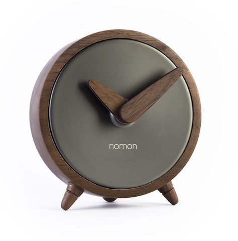 Фото: Часы Nomon Atomo, Graphite (корпус - орех/основание - графит/стрелки - орех). D=10см, H=10,5см - основной вид