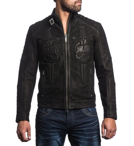 Afflction | Куртка кожаная мужская Midnight Hour 110OW263 перед на модели
