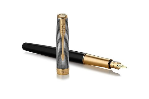 Ручка перьевая Parker Sonnet Premium, Black Silver GT, F (1931537)