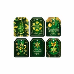 Шильдик, С Новым годом, Зеленый МИКС, 5*6,5 см, 6 шт.