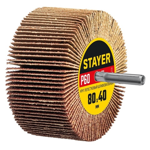 STAYER d 80 x 40 мм, P60, на шпильке d 6 мм, круг шлифовальный лепестковый (36609-060)