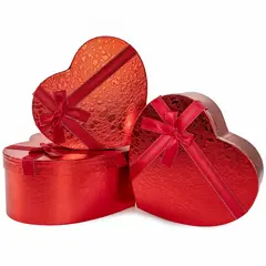 Коробка Сердце, Фактурный узор, с бантом, Красный, ассорти 3 размера