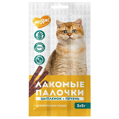 Лакомство для кошек Мнямс лакомые палочки из цыпленка и печени 3х5 г