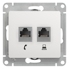 Schneider Electric Glossa Белый Розетка 2-местная RJ11+RJ45, категория 5E механизм IP20 скрытая установка GSL000185