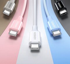 Кабель  UGREEN L501 (65245) 60W USB-C to USB-C PD Fast Charging Braided Cable 3A Max, 2м, черный