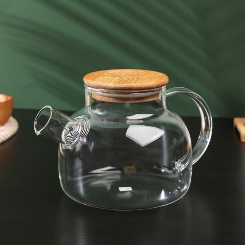 Чайник заварочный Fårticka, 1,0 л, боросиликатное стекло, крышка-бамбук