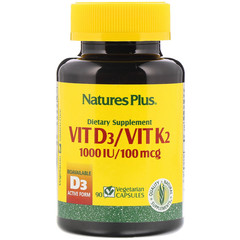 Nature's Plus, Витамин D3/витамин K2, 1000 МЕ/100 мкг, 90 вегетарианских капсул