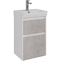 Lemark COMBI LM03C45T-Beton Тумба 45 см под 1 раковину, подвесная/напольная, 2 ящика, цвет фасада: Бетон, цвет корпуса: Белый глянец фото