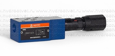 Фото ZDB6VB2-4X/50V - Предохранительный клапан Ду 6 модульного монтажа с давлением регулировки до 50 бар, в каналах B → T, регулировка винтом