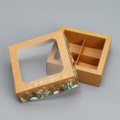 Коробка под 4 конфеты «КРАФТ Новогодняя», 10.5×10.5×3.5 см