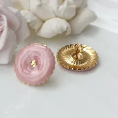 Серьги пусеты с эмалью круглые, розовый, 25 мм, сталь, позолота, СГ051