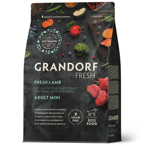 Grandorf Fresh сухой корм для собак мелких пород свежее мясо ягненка с бататом 3кг