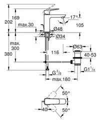 Смеситель однорычажный для раковины GROHE Cubeo, размер M, хром (1017560000)